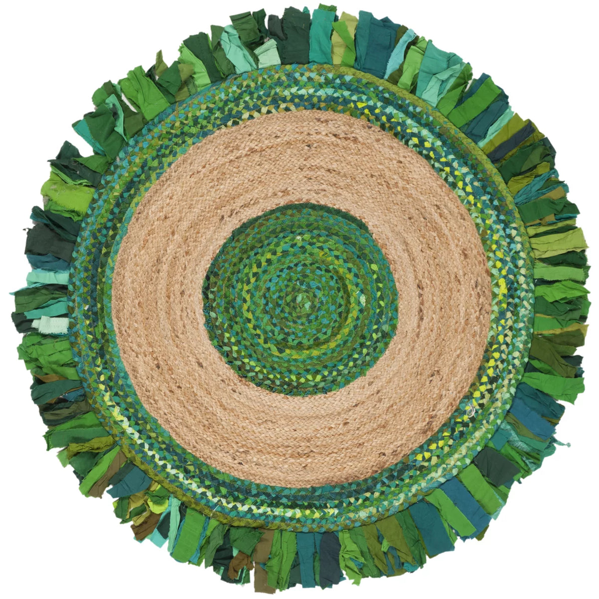Green Natural 5' x 5' Round Braided Area Rug U357069