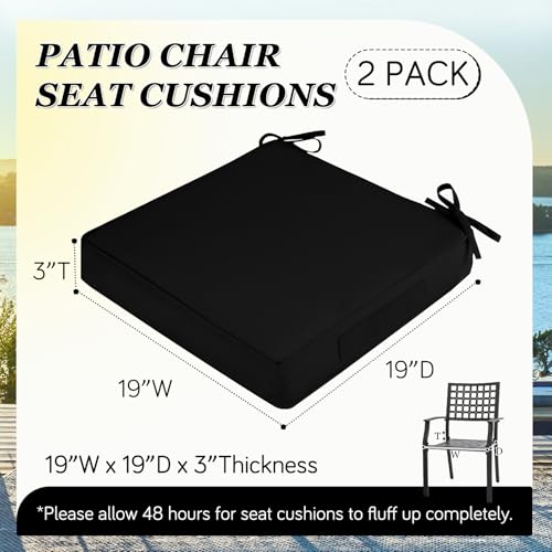 Waterproof Outdoor Chair Cushions Set of 2, Square 19 x 19 with Ties and Removable Covers W68138