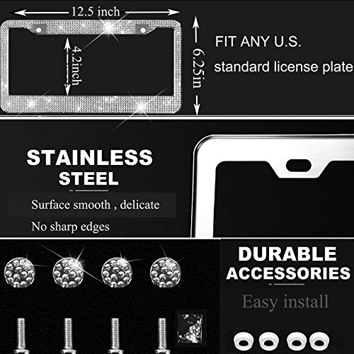 2 Pack Rhinestone Stainless Steel License Plate Frames U1750