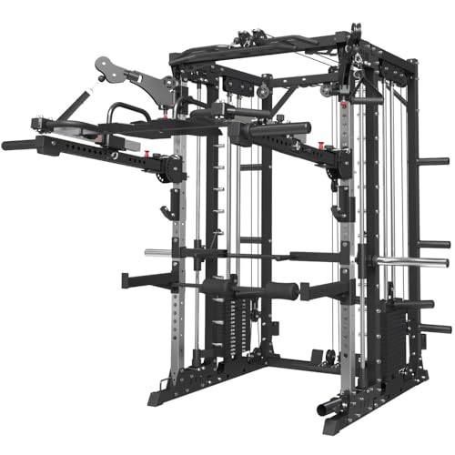Commercial Smithe Machine with 308lb Dual Weight Stacks, Power Cage Squat Rack with Lever Arm & Leg Press, Cable Crossover Machine B221728