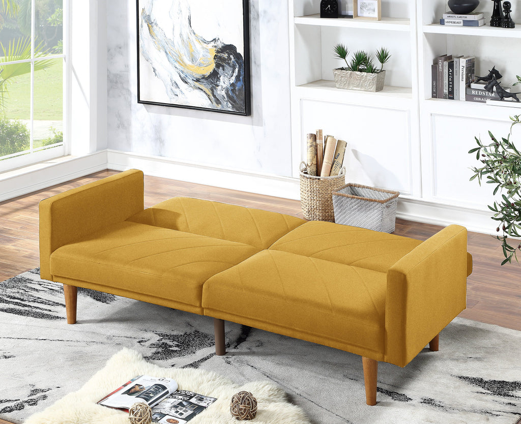 Mustard Linen Like Fabric Convertible Sofa Couch C445825
