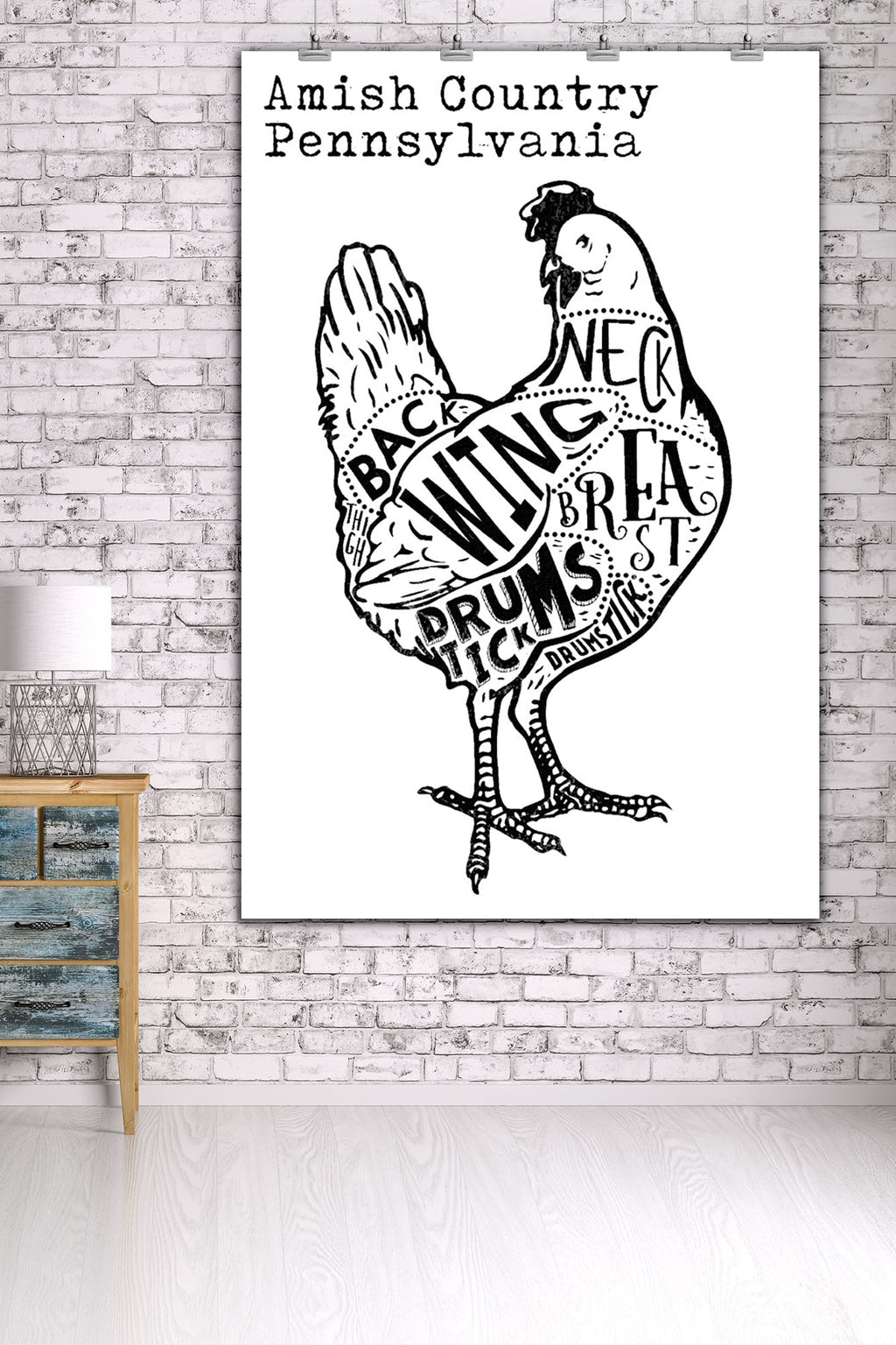 Black Chicken on White Press 36x54 Giclee Art Print M35824