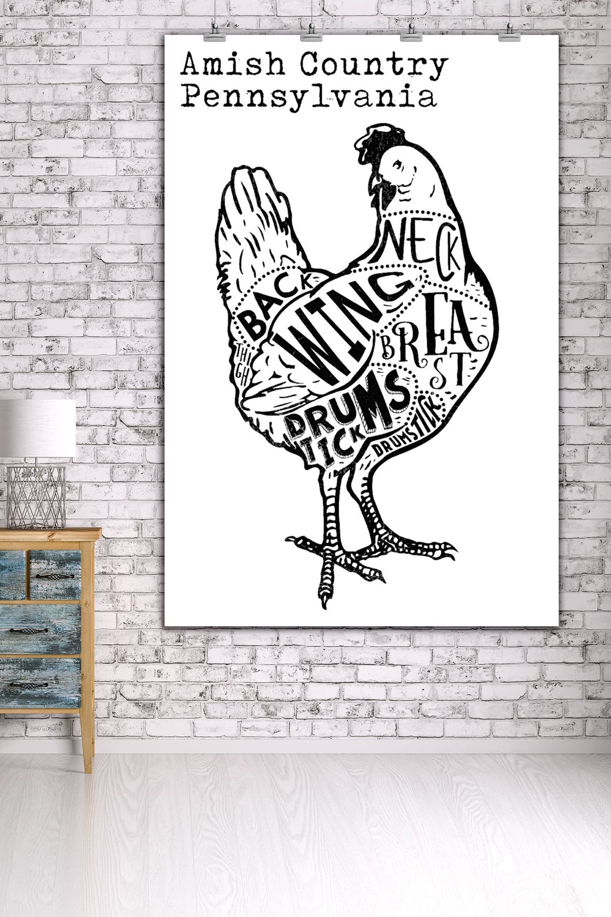 Black Chicken on White Press 36x54 Giclee Art Print M35824
