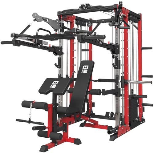 Commercial Smithe Machine with 308lb Dual Weight Stacks, Power Cage Squat Rack with Lever Arm & Leg Press, Cable Crossover Machine B221728