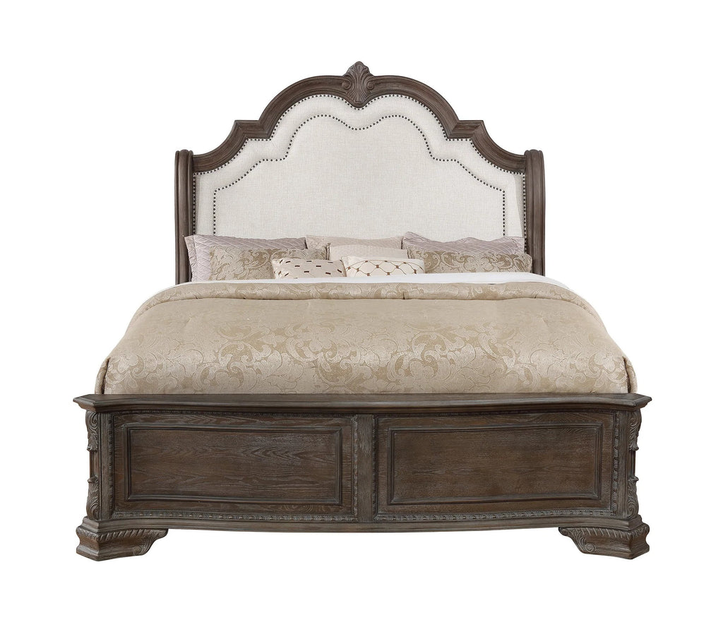 King Panel Bed Set Antique Gray Solid Wood K806