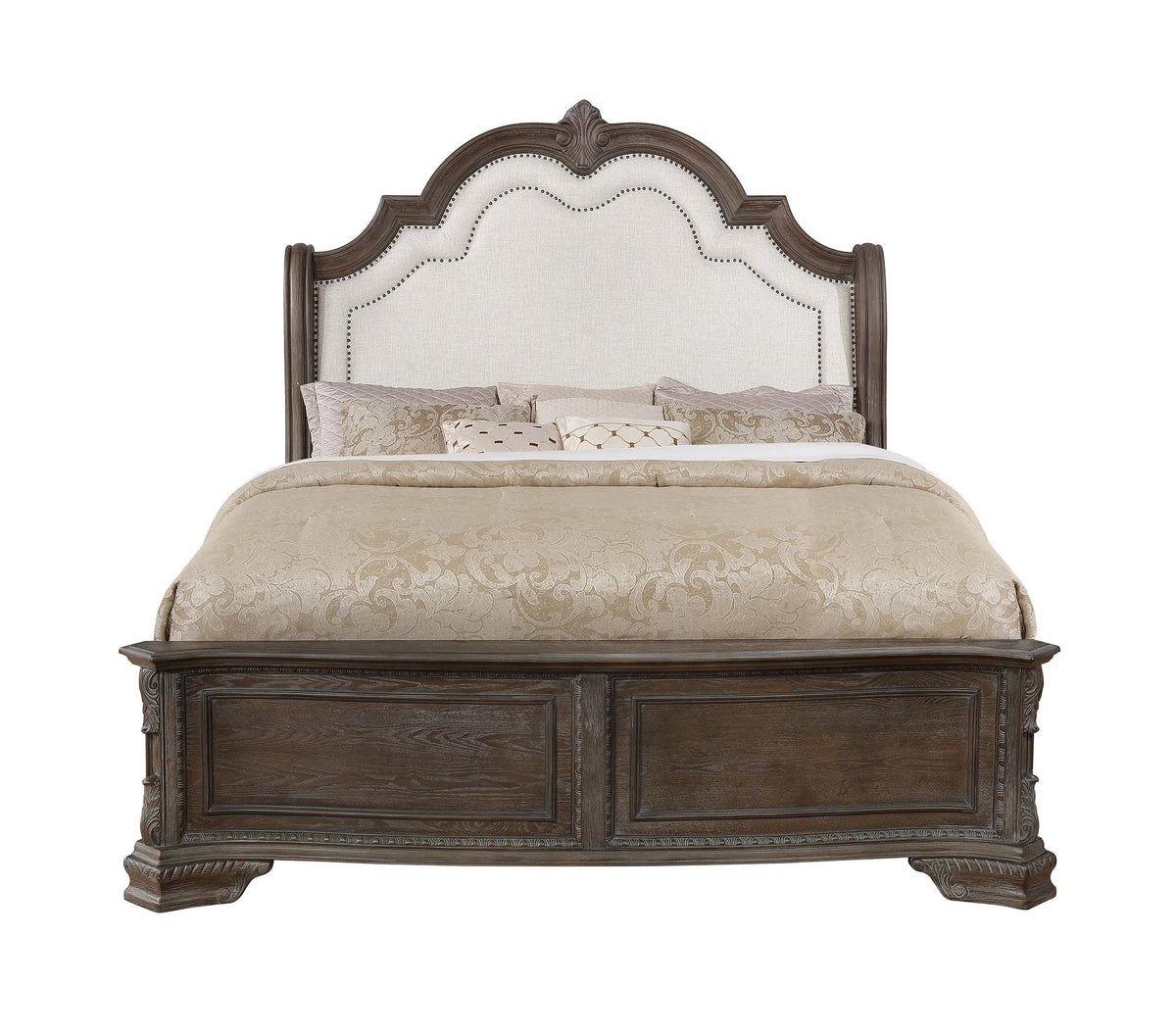 King Panel Bed Set Antique Gray Solid Wood K806