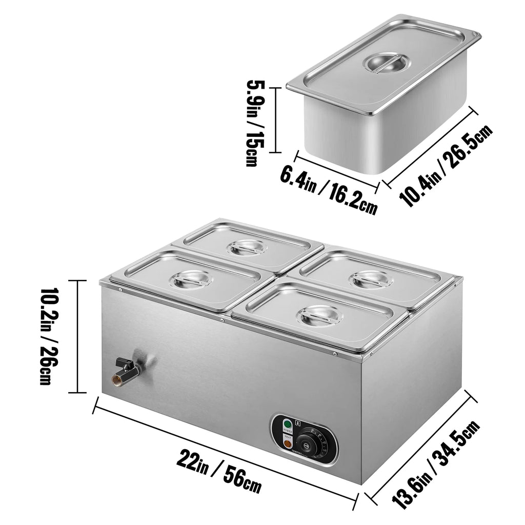 110V 4-Pan Stainless Steel Commercial Food Warmer 24 Qt B329090