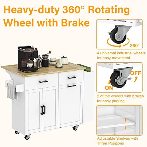 Rolling Kitchen Island with Trash Cabinet, 2 Drawers, Drop Leaf, 3 Spice Rack B17030