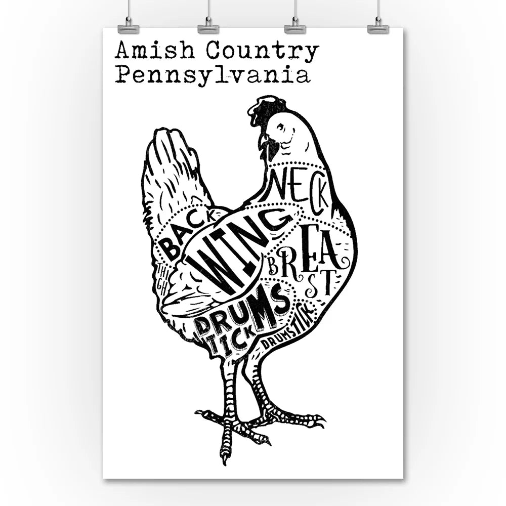 Black Chicken on White Press 36x54 Giclee Art Print M35824
