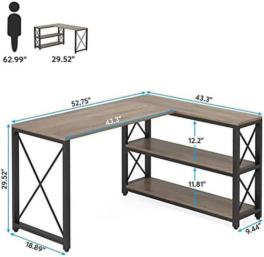 Reversible L-Shaped Corner Computer Desk with Shelves Y2426