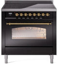 36 Induction Range with Electric Oven in Glossy Black with Brass Trim Z790