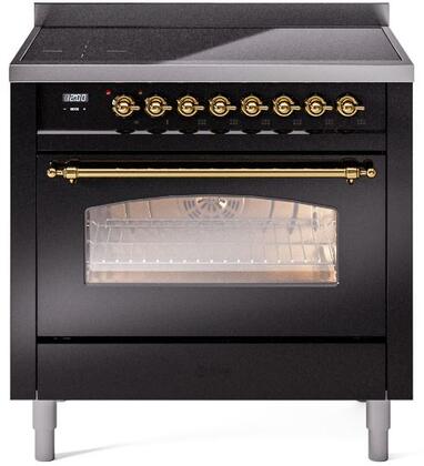 36 Induction Range with Electric Oven in Glossy Black with Brass Trim Z790