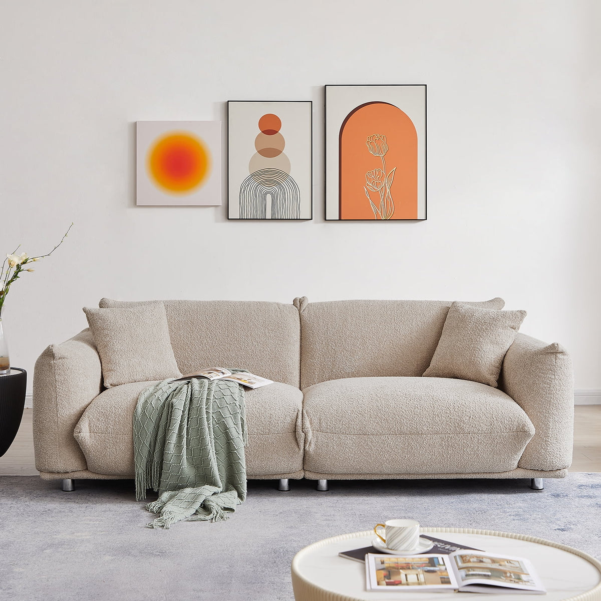 87" W Camel Lambswool 3 Seater Sofa with Metal Legs B8424