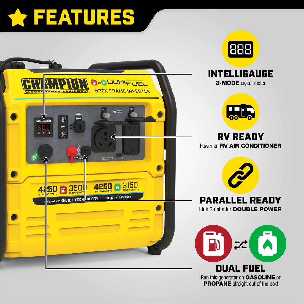 4250-Watt Dual Fuel Open Frame Inverter Generator L69910