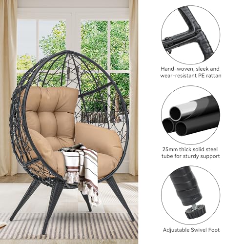 Large Wicker Egg Chair with Stand and Cushion Z218599