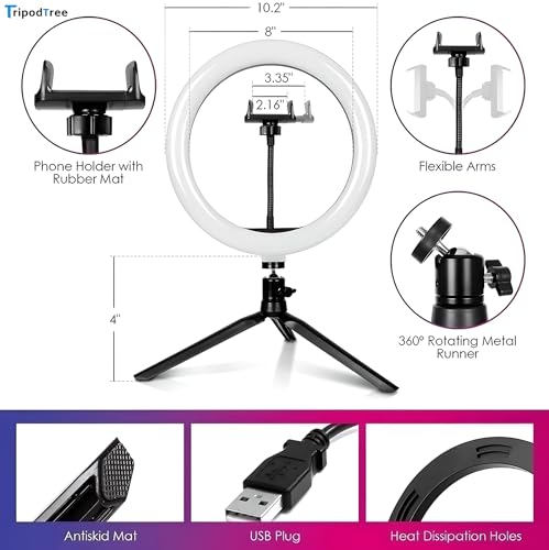 10" Selfie Ring Light with 4" Desktop Tripod Stand & Phone Holder A534