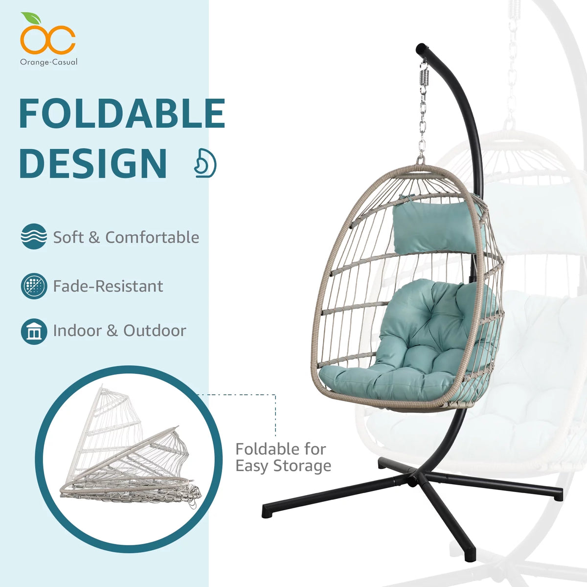 Baby Blue Wicker Egg Chair with Stand and Cover C61650