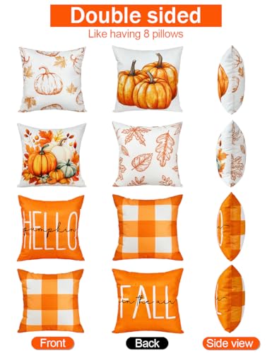 Double Sided Plaid Throw Pillow Covers 18x18 Inches Set of 4 C426486