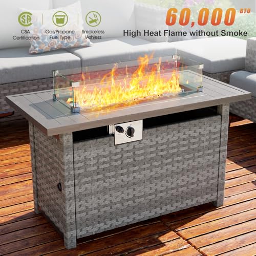 Propane Gas Fire Pit Table with Wind Guard, Auto-Ignition, 60,000 BTU, Gray D601