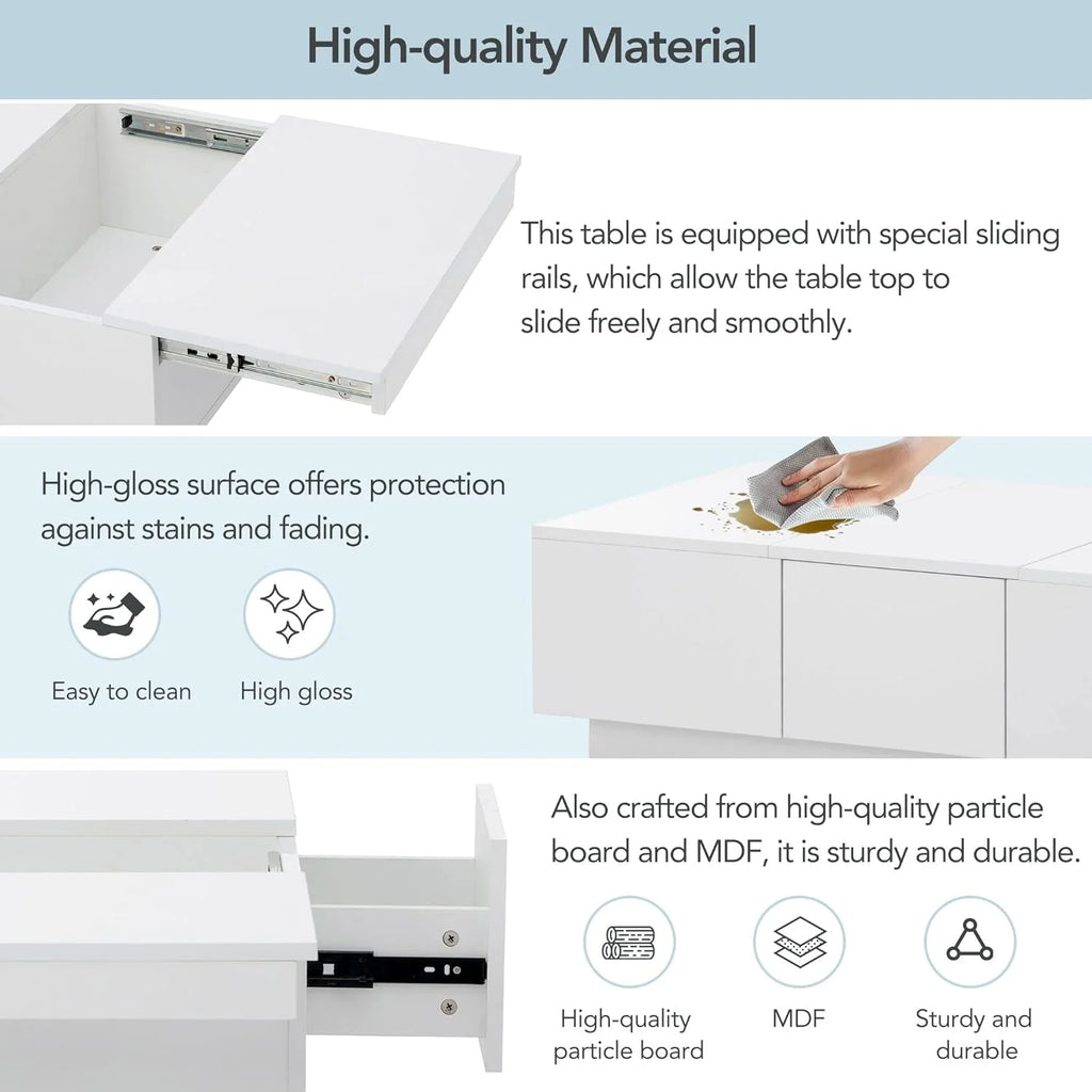 Extendable Coffee Table with 2 Drawers and Sliding Top, 39.3" White Z877461