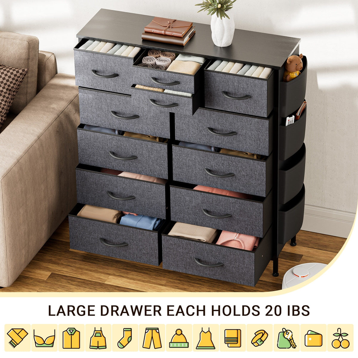 White 12 Drawer Fabric Dresser J31560