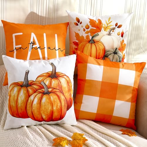 Double Sided Plaid Throw Pillow Covers 18x18 Inches Set of 4 C426486