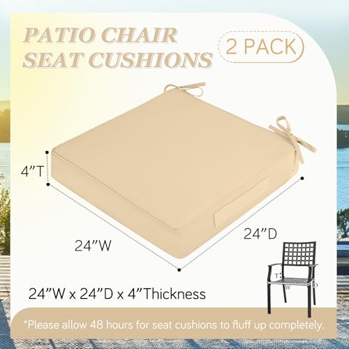 Waterproof Outdoor Chair Cushions Set of 2, Square 19 x 19 with Ties and Removable Covers W68138