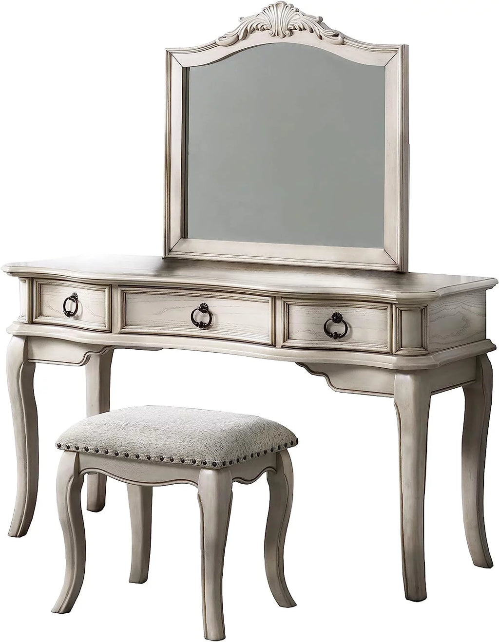 Antique White Vanity Set with Stool and Mirror B336549