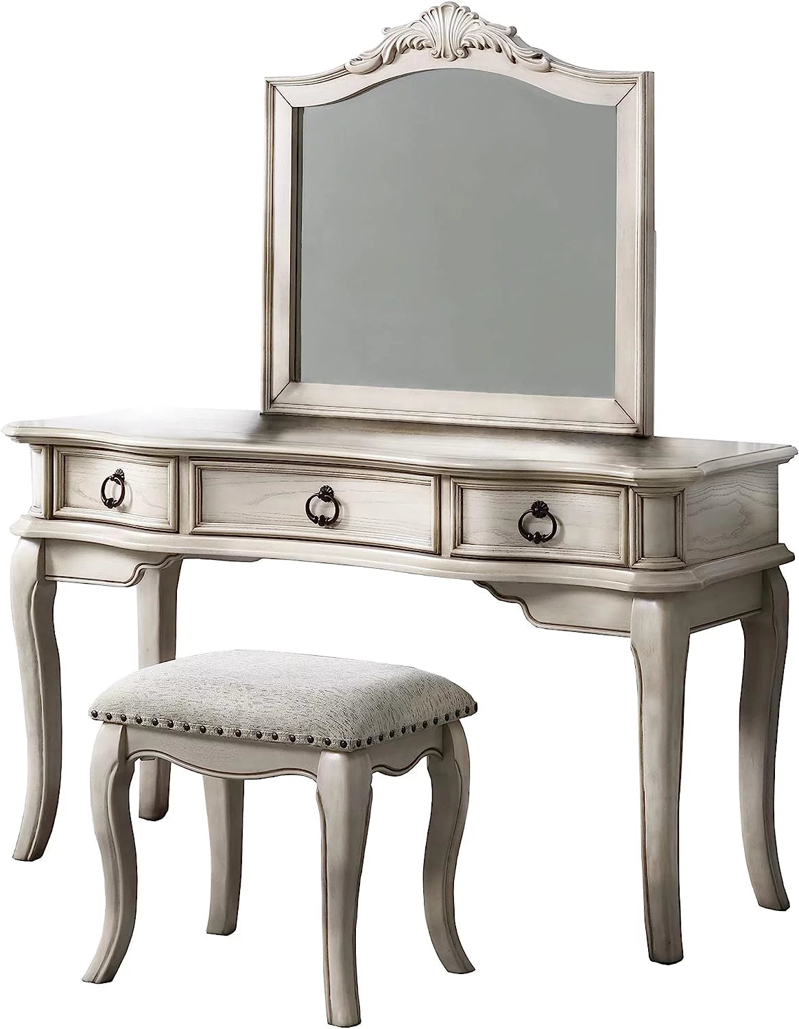 Antique White Vanity Set with Stool and Mirror B336549