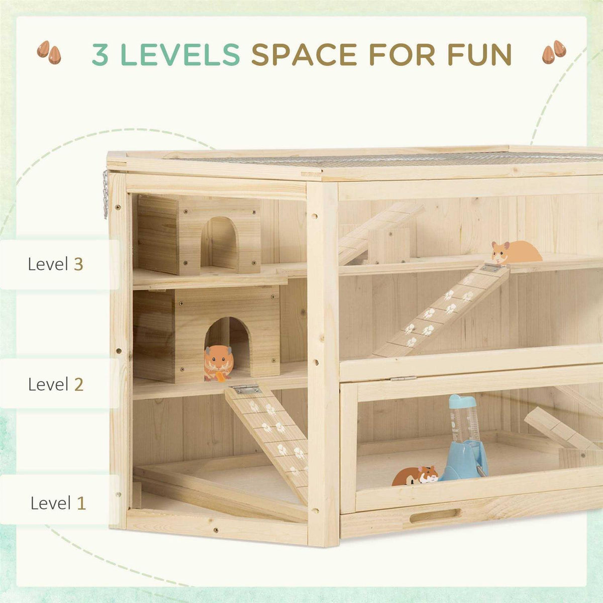 3 Tier Wooden Hamster Cage Small Animal House with Slide V799
