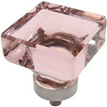 Satin Nickel Square Cabinet Knob with Pink Glass 10 Pack R497