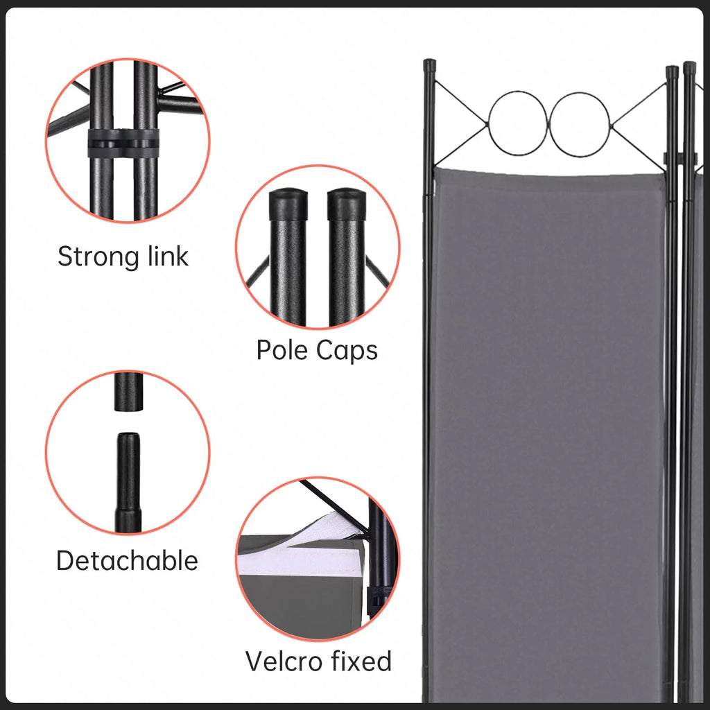 Folding Privacy Screen with 4 Panels Steel Frame Gray D46004