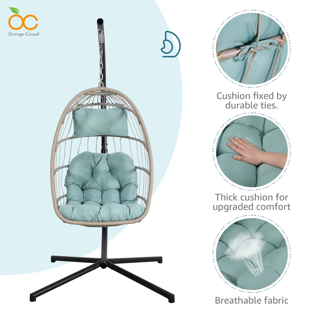 Baby Blue Wicker Egg Chair with Stand and Cover C61650