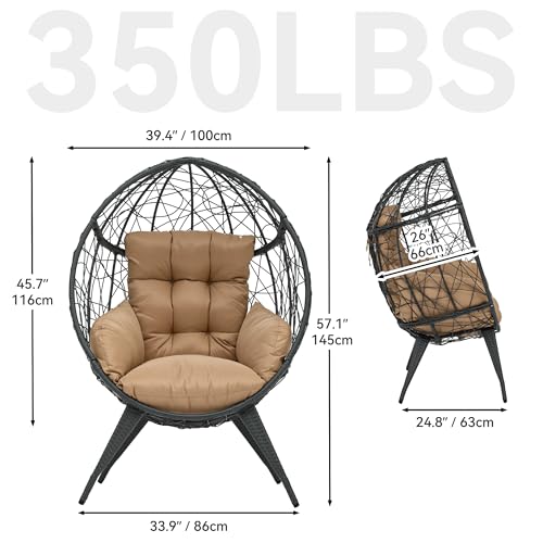 Large Wicker Egg Chair with Stand and Cushion Z218599