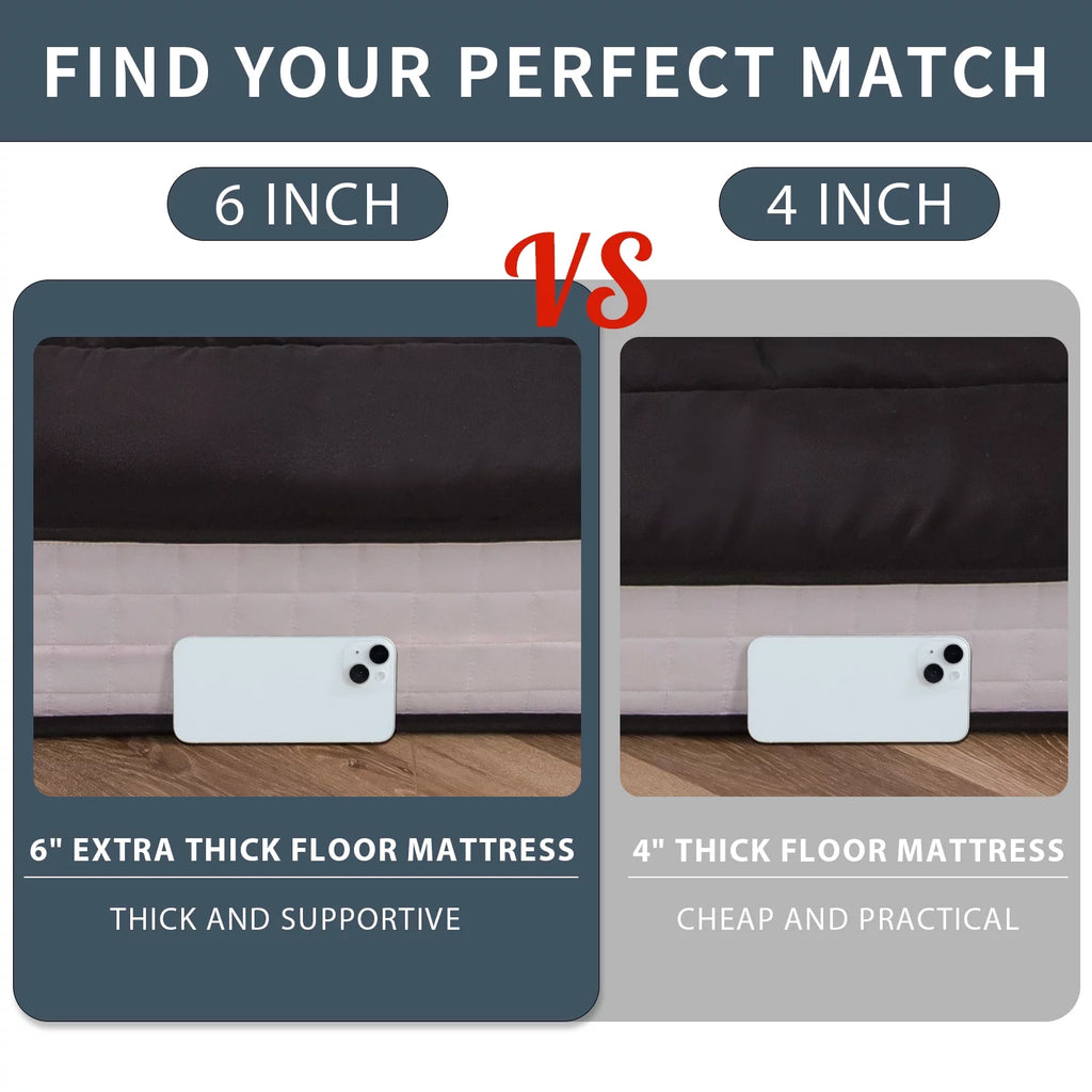 6" Extra Thick Foldable Floor Mattress, Black, Twin G24539