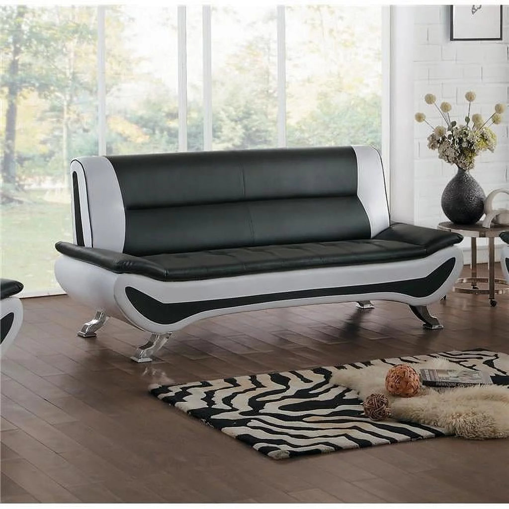 Faux Leather Sofa in Black and White X9733
