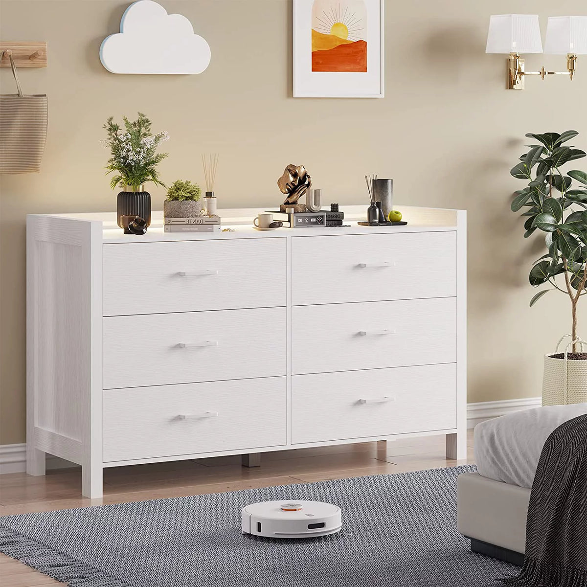White 6 Drawer Wooden Dresser O610