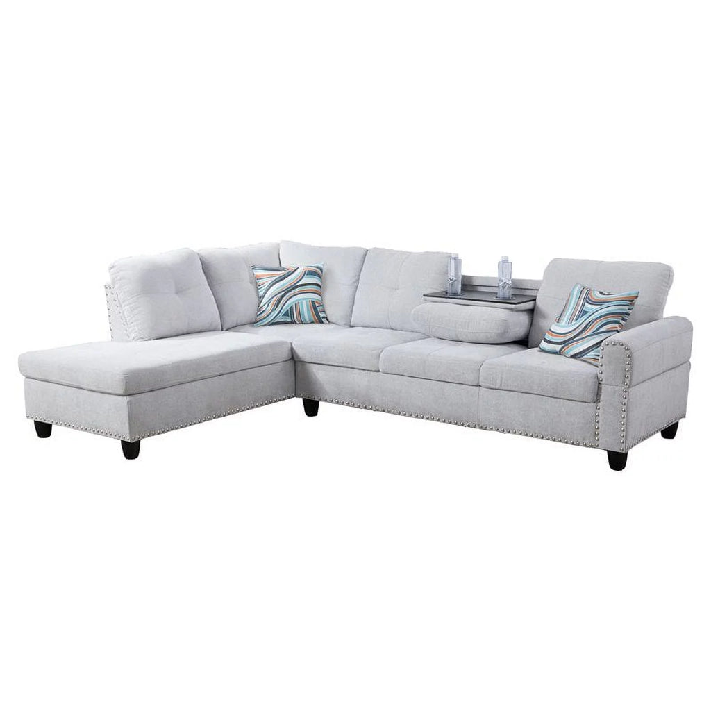 Linen Fabric Sectional Sofa in Gray White P212