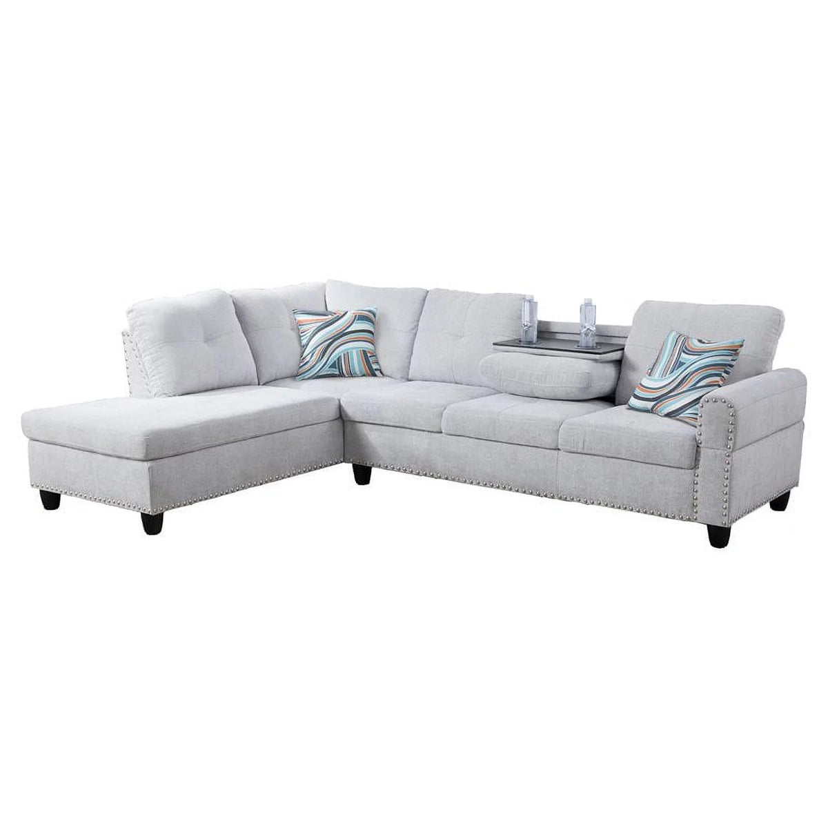 Linen Fabric Sectional Sofa in Gray White P212