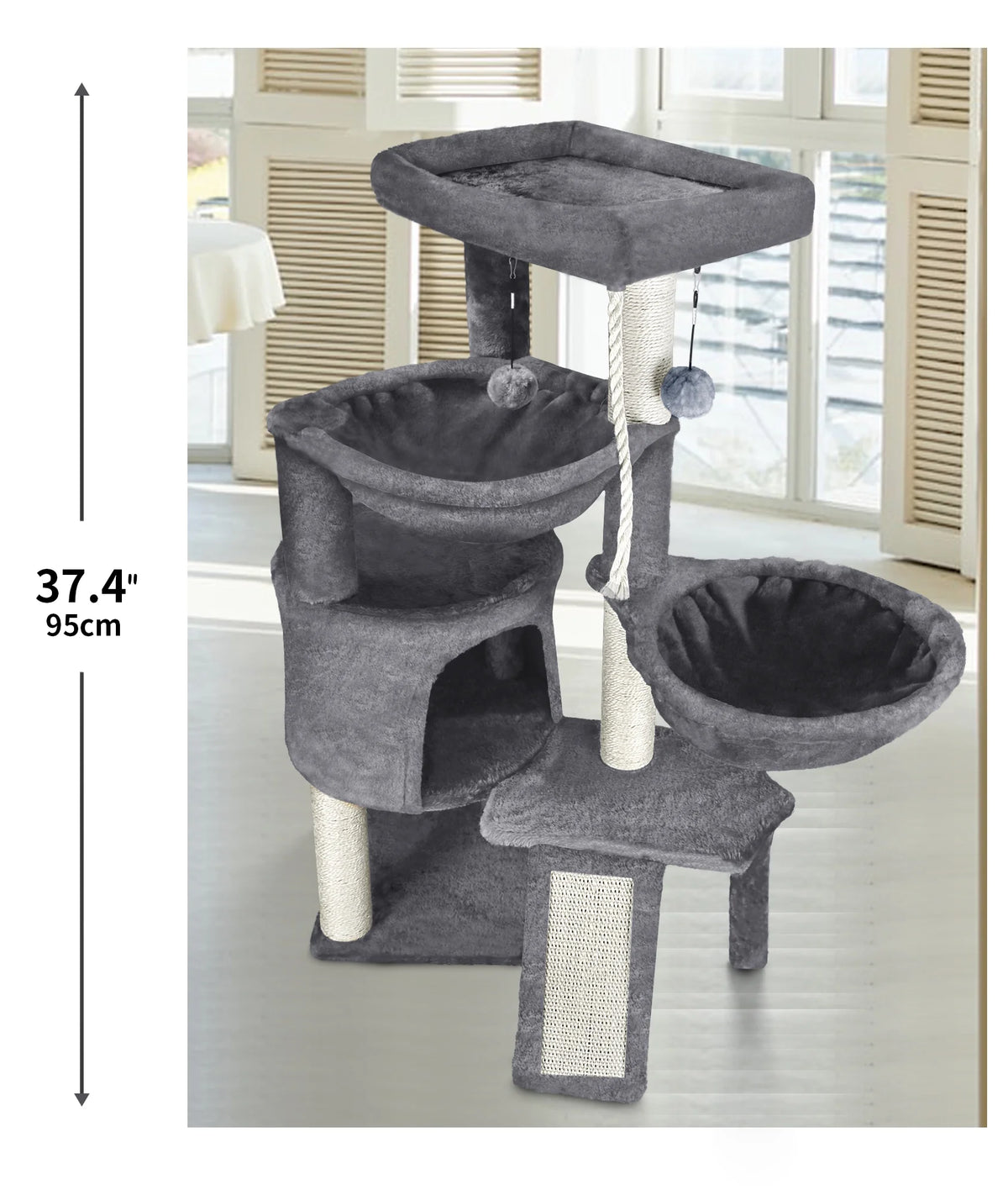Grey Cat Tree with Scratching Posts and Hammocks O4883
