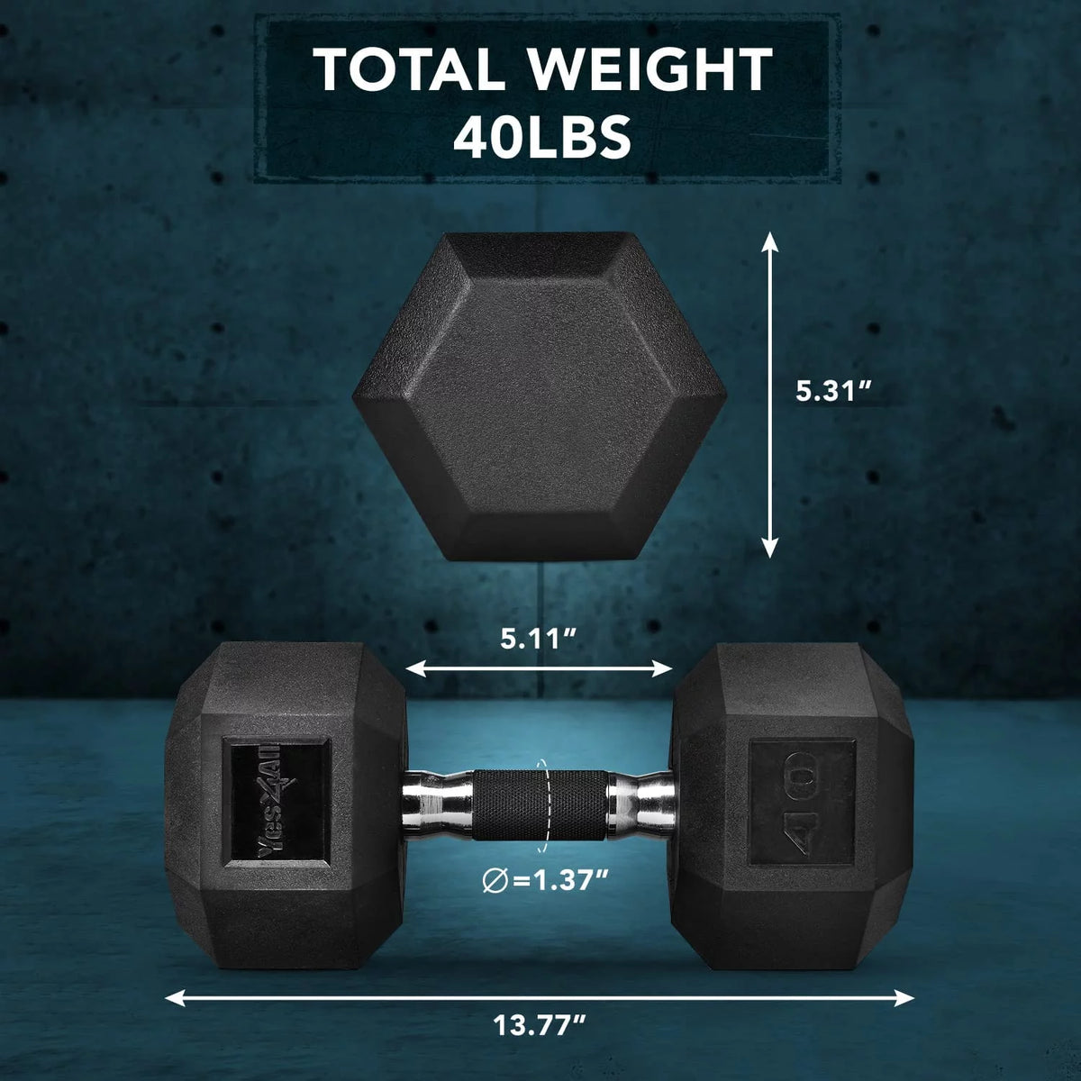 50 lbs Hex Rubber Grip Dumbbell A5641