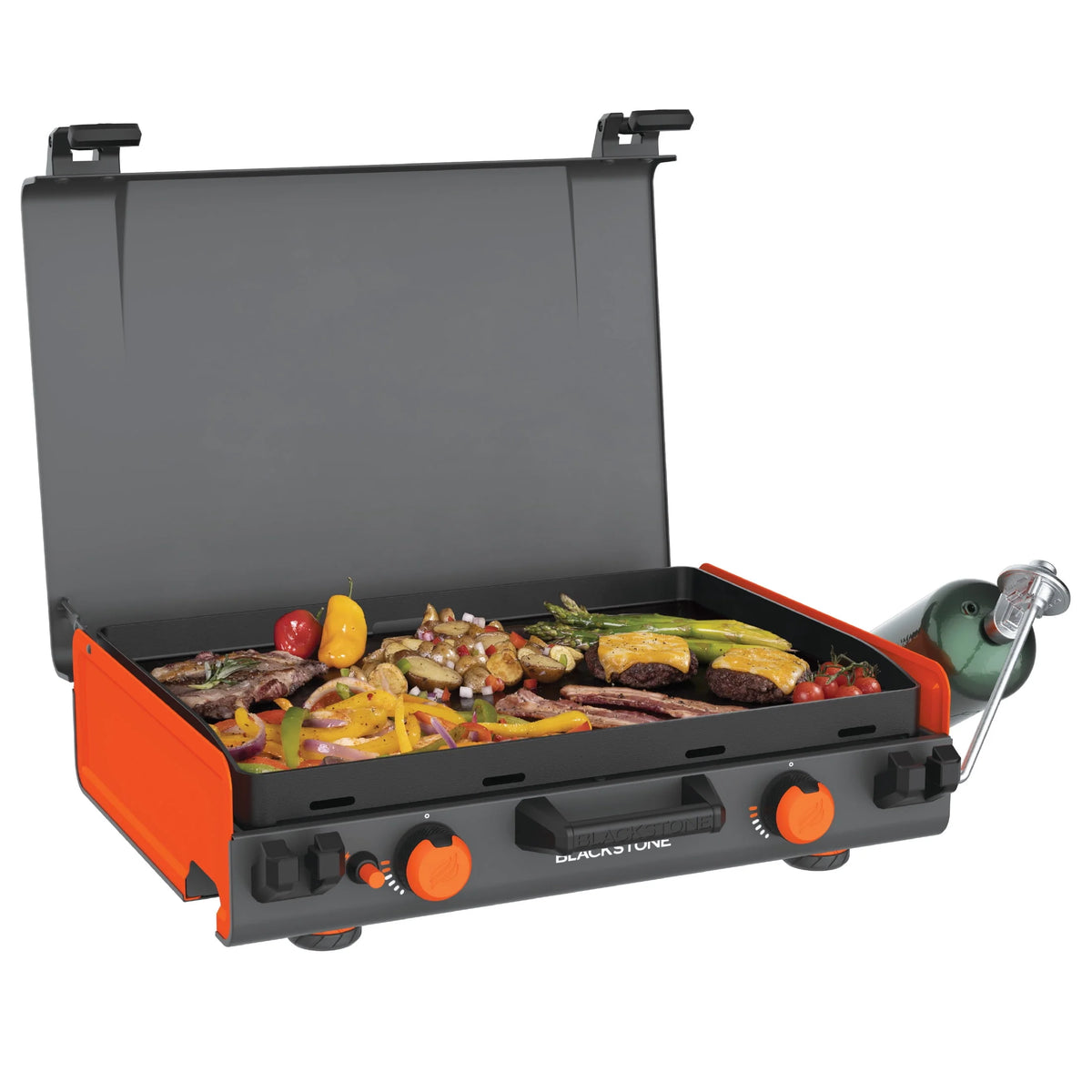 2-Burner Propane Camping Griddle with Hood and Handle Y43014