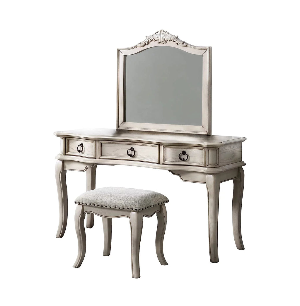 Antique White Vanity Set with Stool and Mirror B336549