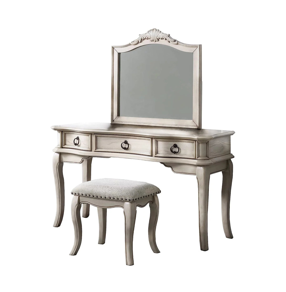 Antique White Vanity Set with Stool and Mirror B336549