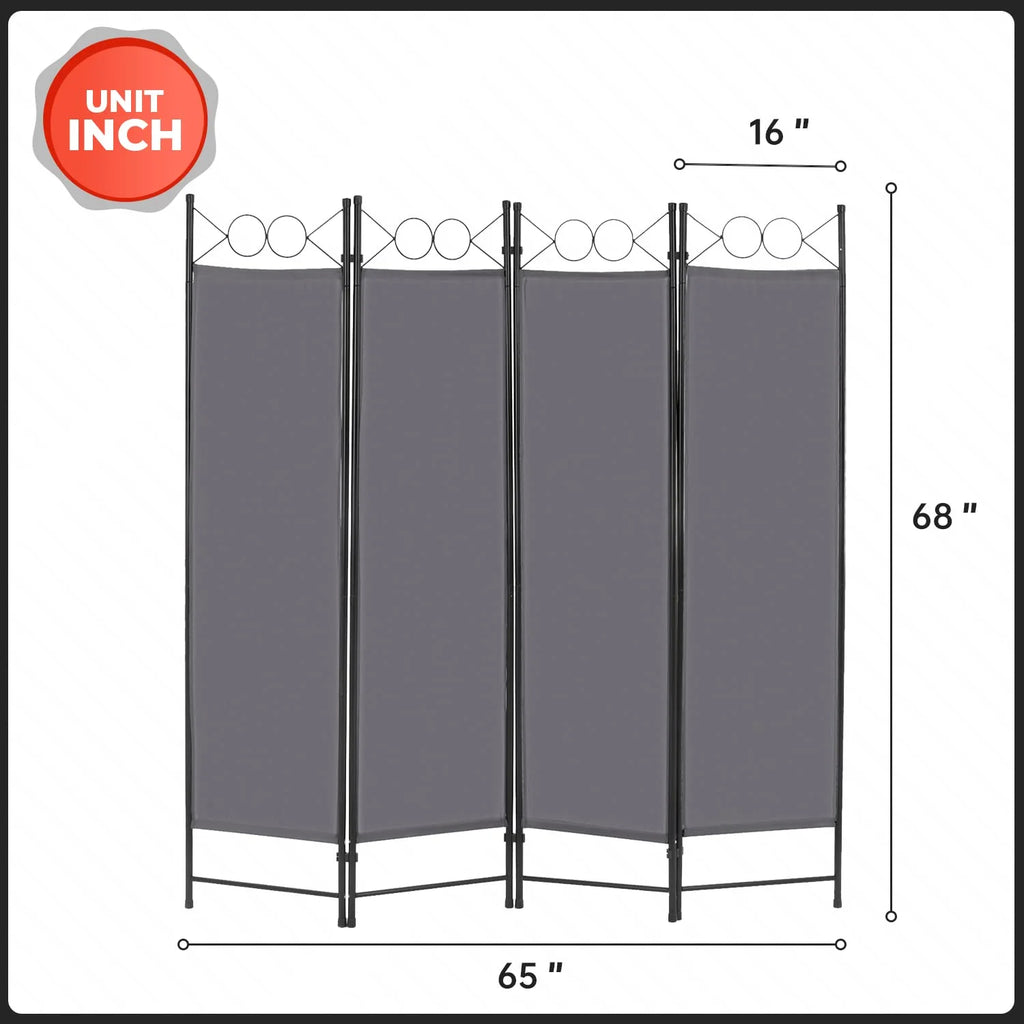 Folding Privacy Screen with 4 Panels Steel Frame Gray D46004